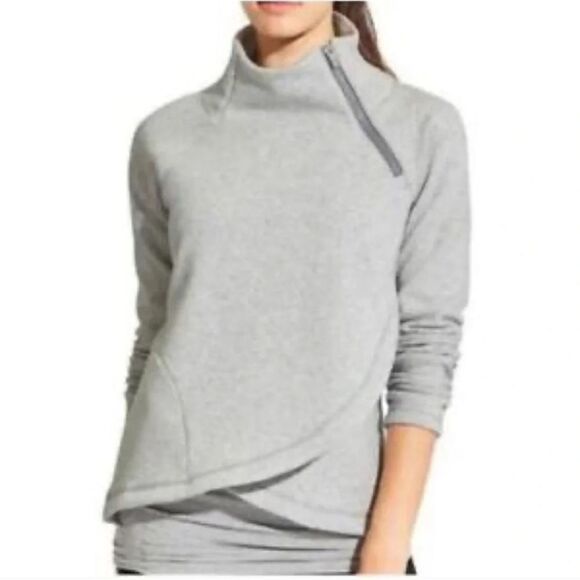 Athleta Tops - Athleta Cozy Karma Asym Asymmetrical Zip Sweatshirt Sz XSMALL Ivory/Grey